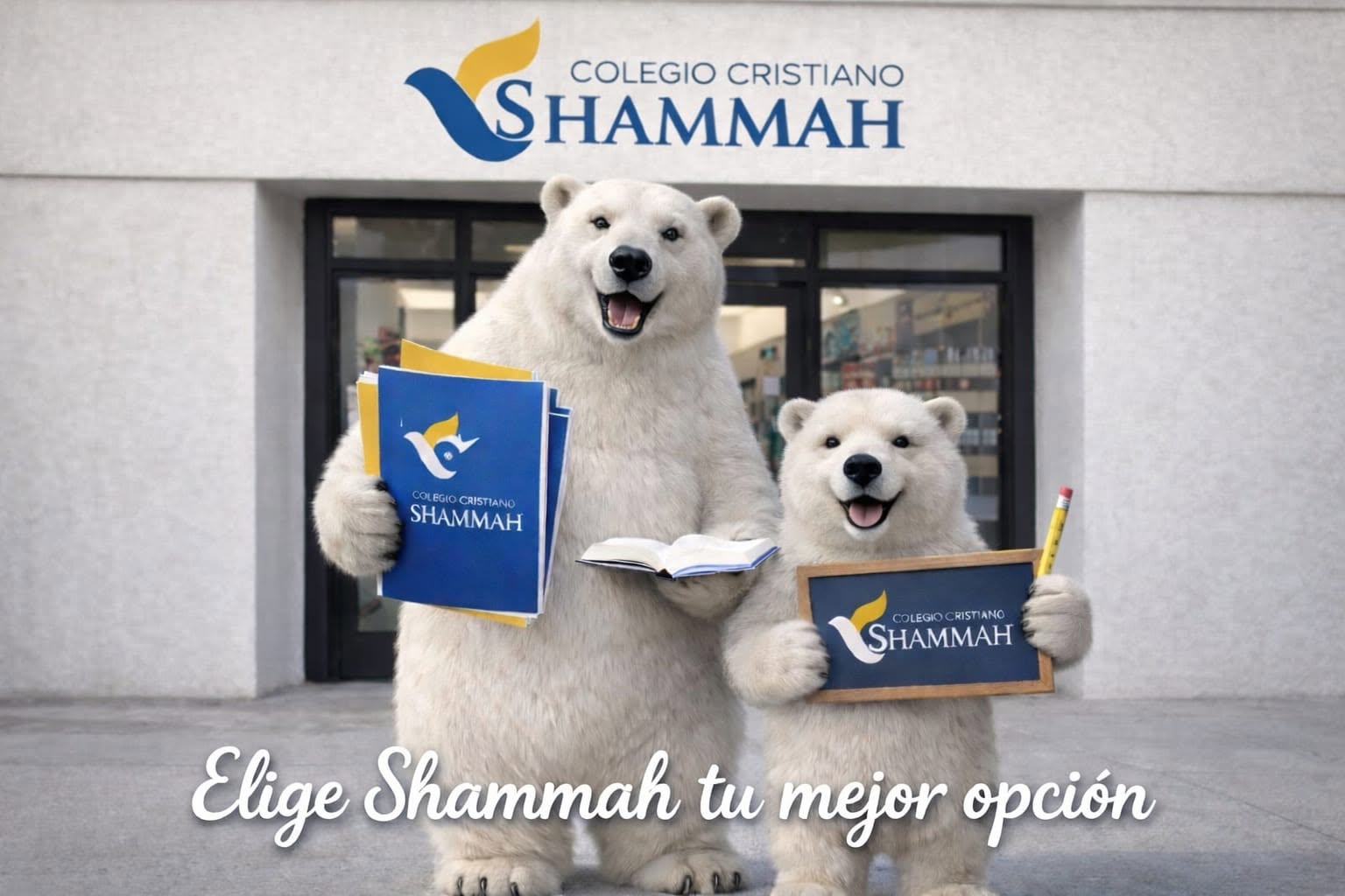 Mascotas del colegio Shammah dando la bienvenida